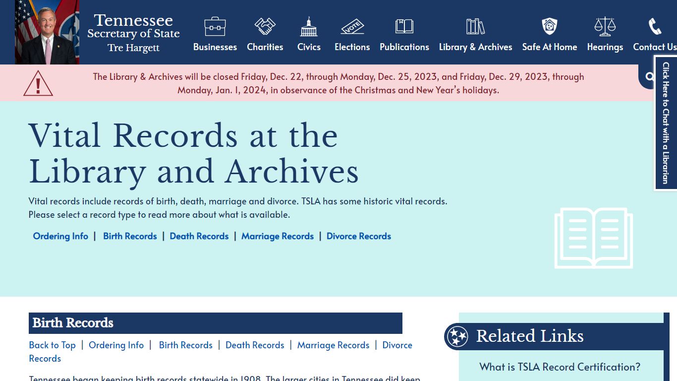 Vital Records at the Library and Archives | Tennessee Secretary of State